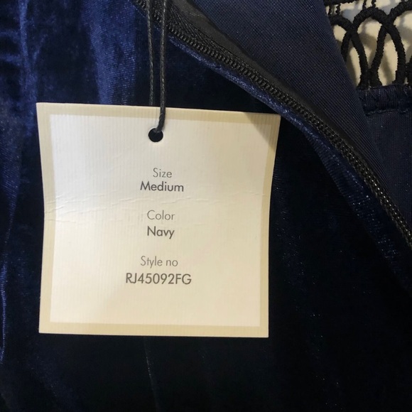 Free Generation Los Angeles Navy Velvet & Black Lace Slim Fit Dress Sz M NWT - Picture 7 of 8